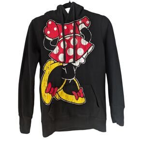 Disney Parks Minnie Mouse Black Hoodie Sweatshirt Ears Bow Cosplay Pullover M